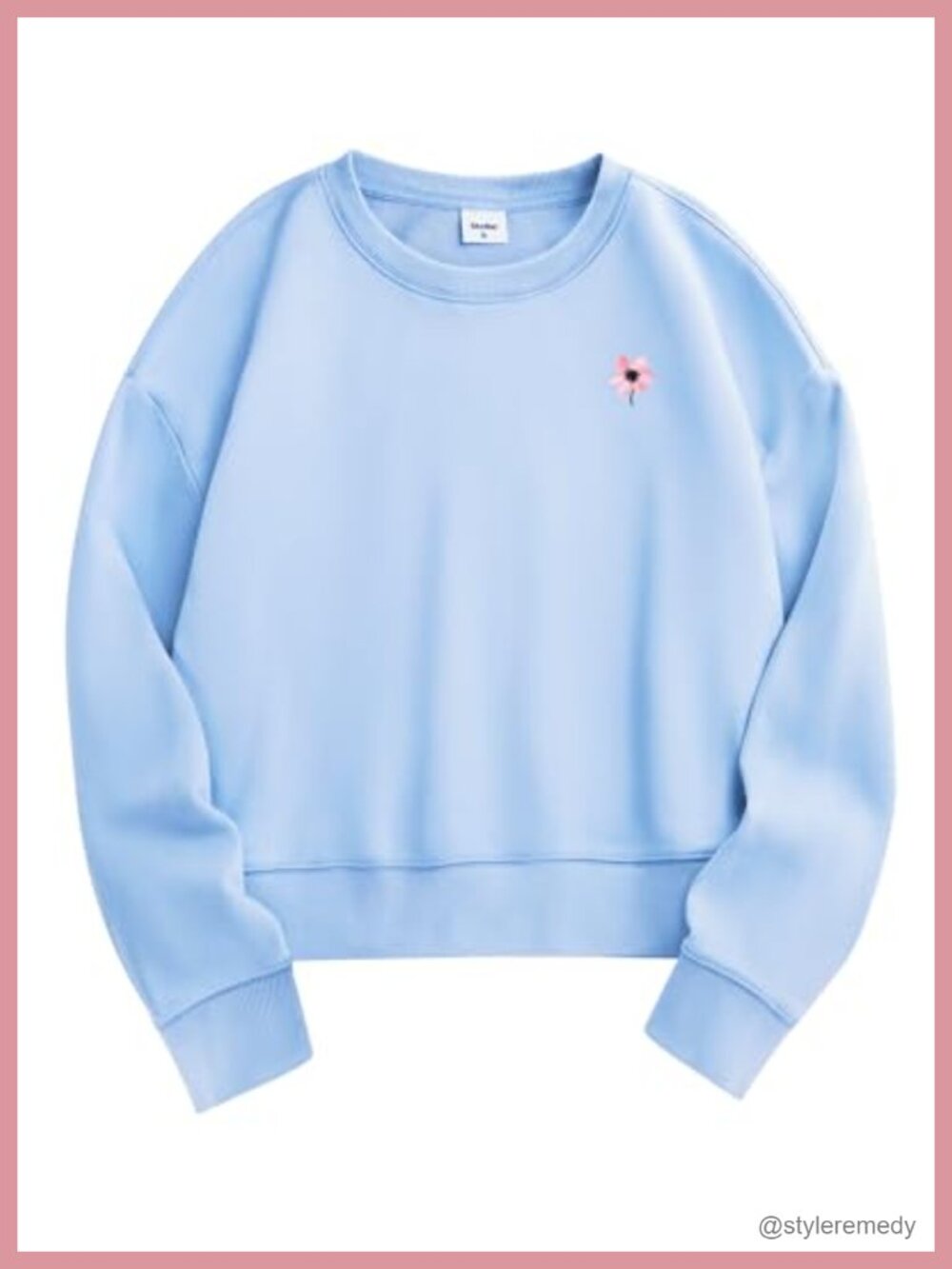 Cropped Crewneck Sweatshirt Oversized Long Sleeve Cotton Pullover - Picture 3 of 6